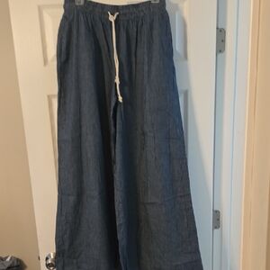 eesome Striped Drawstring Wide-Leg Pants in Denim Blue